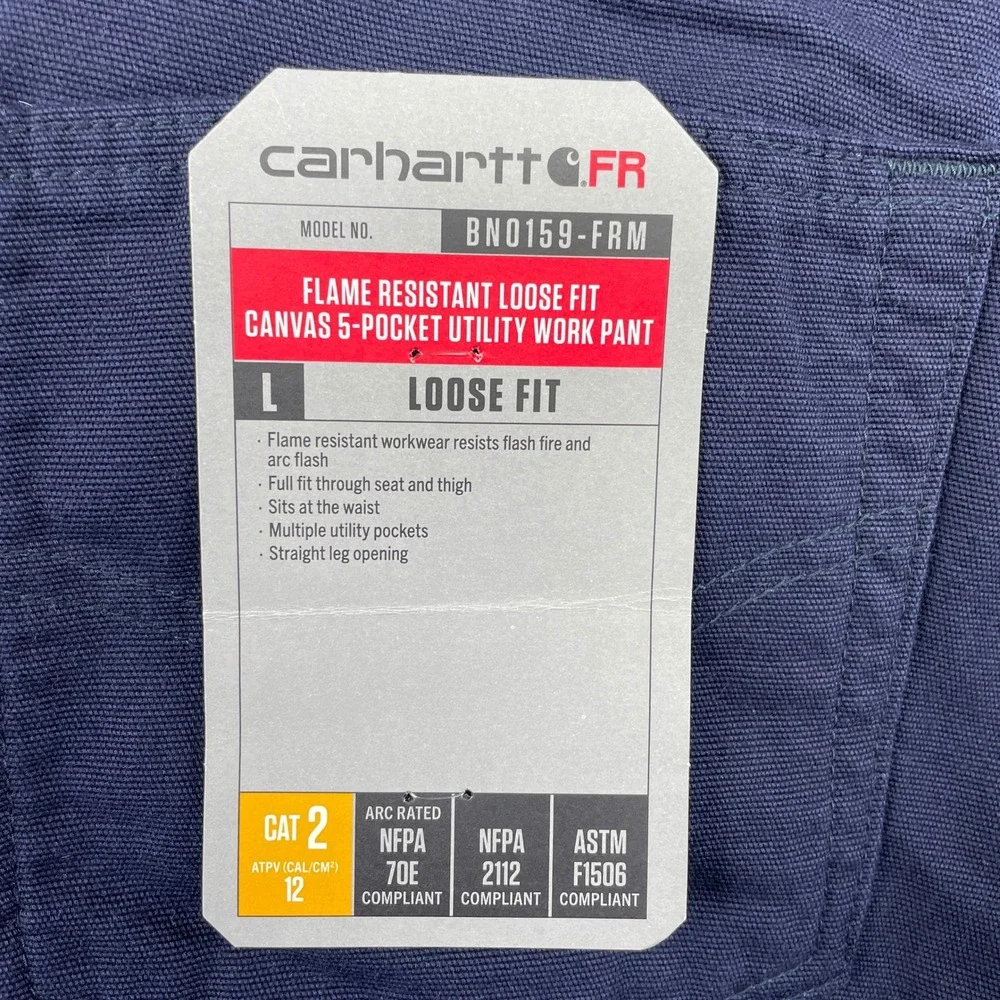 Carhartt Work Pant Mens 36x32 Navy FRB159-DNY Loose Fit Canvas Utility FR CAT 2